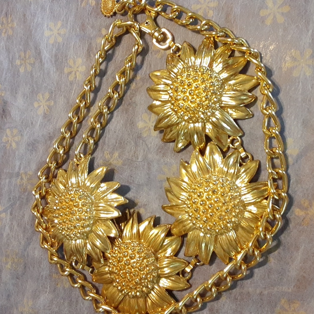 Gold Sunflower chain belt, 38"